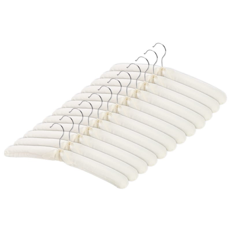 Tosnail 12 Pack Fabric Padded Hangers Foam Padded Wedding Dress Hangers for Coat Blouse Sweaters Bride Dress Clothes  White