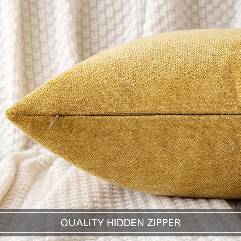 MIULEE Pack of 2 Mustard Yellow Decorative Pillow Covers 12x20 Inch Soft Chenille Couch Throw Pillows Farmhouse Cushion Covers for Home Decor Sofa Bedroom Living Room - Image 3