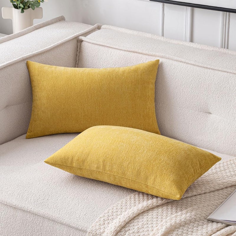 MIULEE Pack of 2 Mustard Yellow Decorative Pillow Covers 12x20 Inch Soft Chenille Couch Throw Pillows Farmhouse Cushion Covers for Home Decor Sofa Bedroom Living Room - Image 4