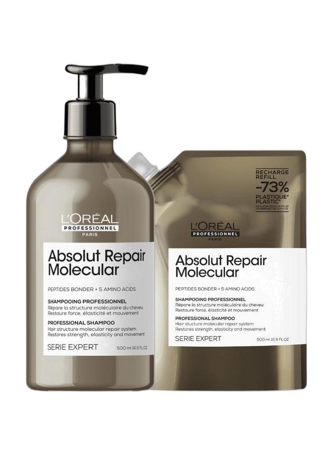L'Oréal Professionnel Absolut Repair Molecular Shampoo 500ml + Refill Pack 500ml - Image 1