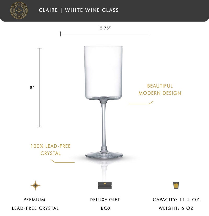 JoyJolt JoyJolt Claire 11.4oz White Wine Glass Set. Crystal Glasses. Elegant Stemware Stemmed Wine Glasses Made in Europe. Unique and Modern Wine Glasses with Stem. Set of 2  - Image 2