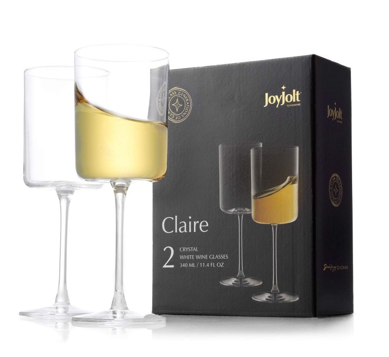 JoyJolt JoyJolt Claire 11.4oz White Wine Glass Set. Crystal Glasses. Elegant Stemware Stemmed Wine Glasses Made in Europe. Unique and Modern Wine Glasses with Stem. Set of 2  - Image 1