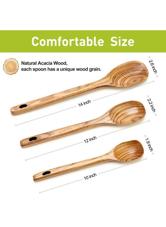 Renawe 3 Piece Wooden Spoons Set - Large, Medium & Small - Non Toxic - Wooden Cooking Utensils - Image 5