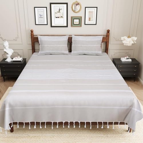 Värde Bedsheet King Size Cotton with 2 Pillow Covers | 210 TC Bedsheet | Flat Sheets | Handloom Bedsheets | Double Bedsheet for Summer | Size 90 X 100 Inches, 7.5 X 8.3 Feet (Cream, King) - Image 2