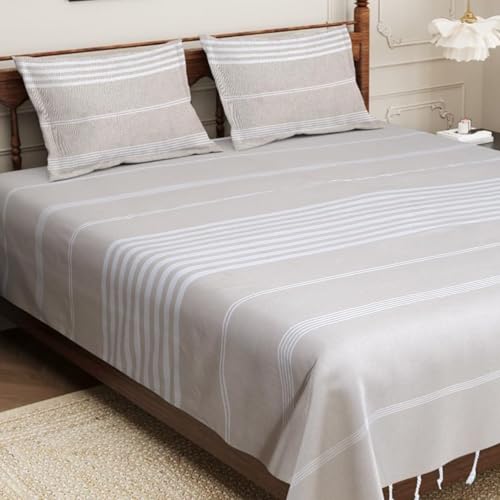 Värde Bedsheet King Size Cotton with 2 Pillow Covers | 210 TC Bedsheet | Flat Sheets | Handloom Bedsheets | Double Bedsheet for Summer | Size 90 X 100 Inches, 7.5 X 8.3 Feet (Cream, King) - Image 1