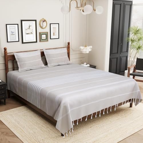 Värde Bedsheet King Size Cotton with 2 Pillow Covers | 210 TC Bedsheet | Flat Sheets | Handloom Bedsheets | Double Bedsheet for Summer | Size 90 X 100 Inches, 7.5 X 8.3 Feet (Cream, King) - Image 3