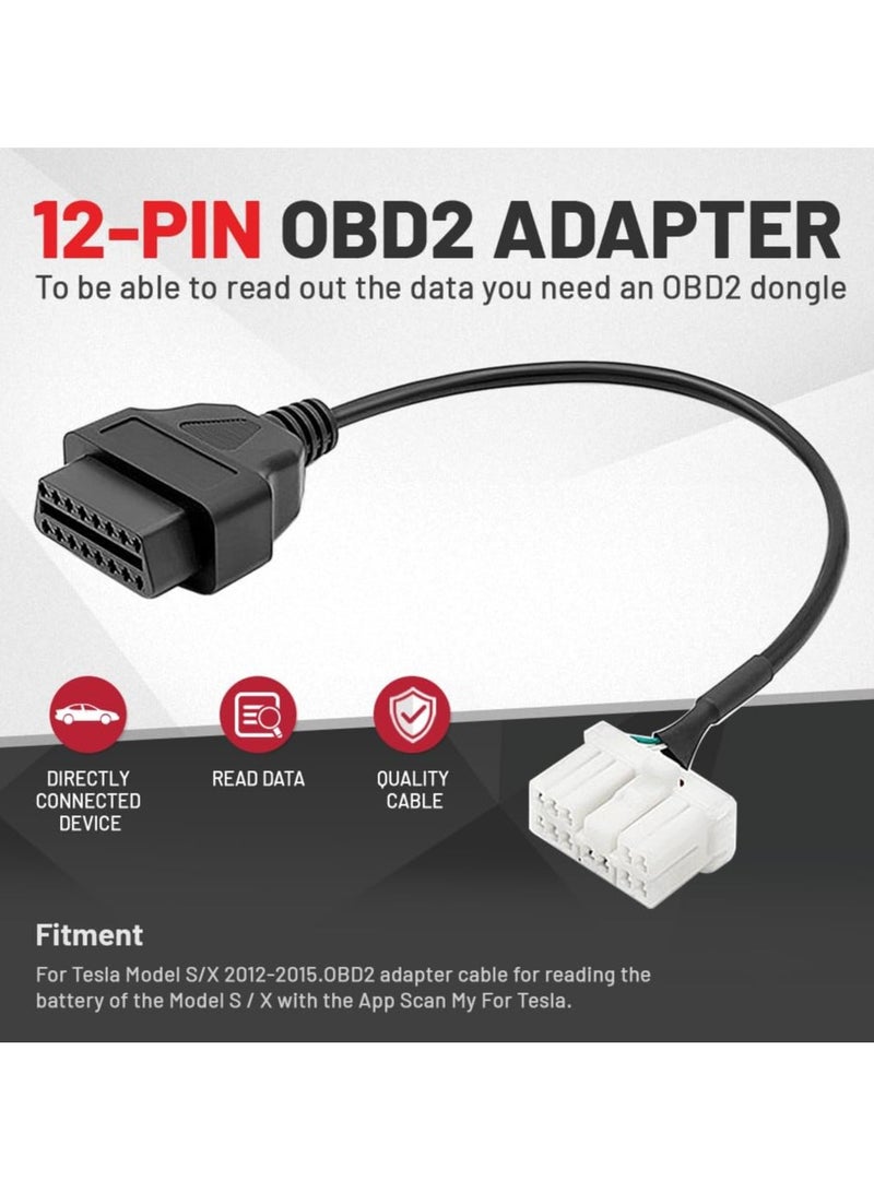 Generic 12Pin OBD2 Adapter Cable for Tesla 2012-2015 Tesla Model S/X Diagnostic Cable Scan My Tesla All OBD2 Protocol  - Image 5