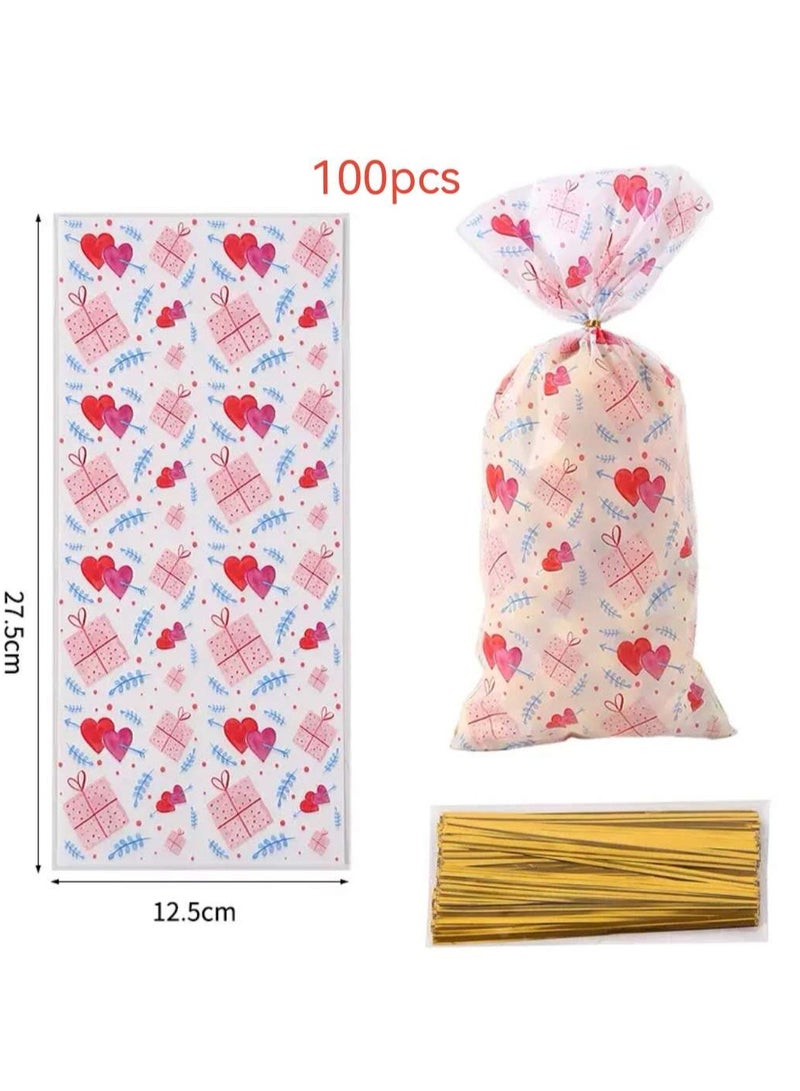 2025 Valentine's Day Romantic Gift Bags Candy Snack Packaging Bags Plastic Bags 100 Pcs - Image 1
