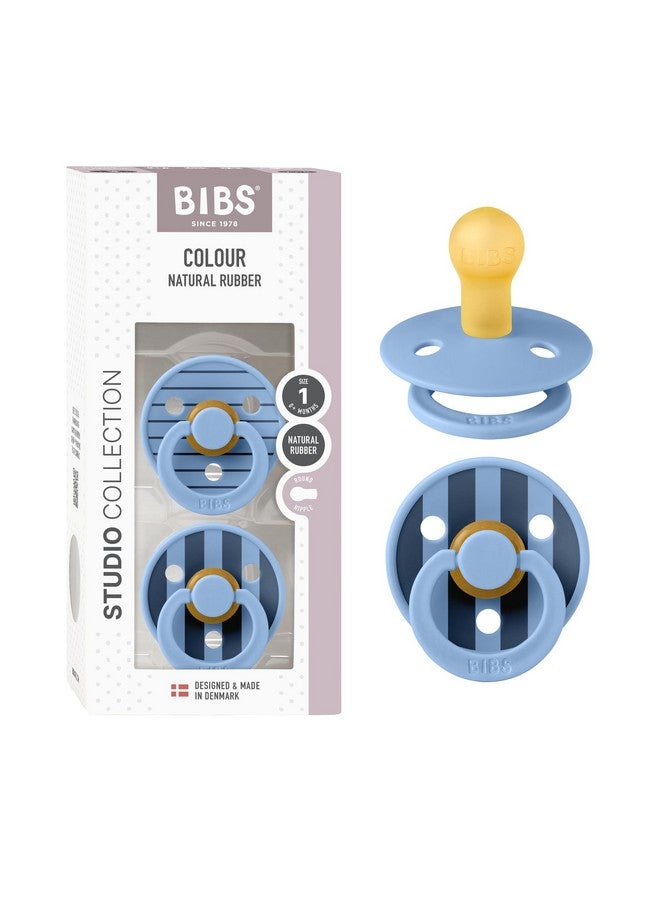 بيبس لهايات BIBS - عبوة من قطعتين من استوديو الألوان | لهاية أطفال بحلمة مستديرة | لهاية من المطاط الطبيعي خالية من مادة BPA | صُنعت في الدنمارك | مقاس من عمر 0 أشهر فما فوق | أزرق سماوي - Image 1