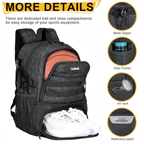Goloni Basketball Backpack,Large Basketball Bag with Ball Compartment & Shoe Compartment,Sports Bag Fit Volleyball, soccer - Image 2