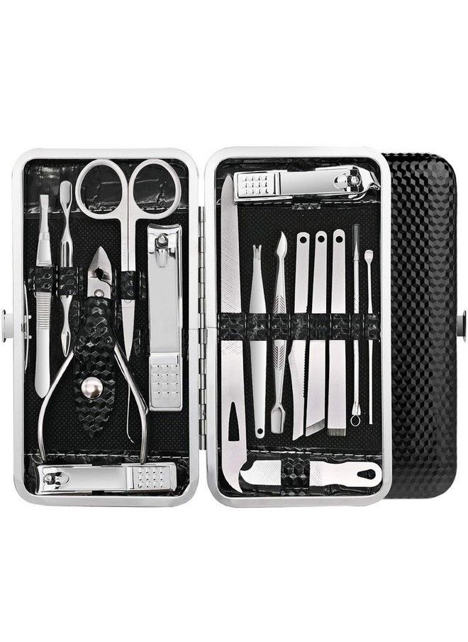 hana Manicure Pedicure 16 Tools Set Nail Clippers Stainless Steel Professional Nail Scissors Grooming Kits Nail Tools With Leather Case  - Image 1
