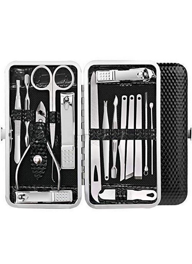 hana Manicure Pedicure 16 Tools Set Nail Clippers Stainless Steel Professional Nail Scissors Grooming Kits Nail Tools With Leather Case  - Image 3