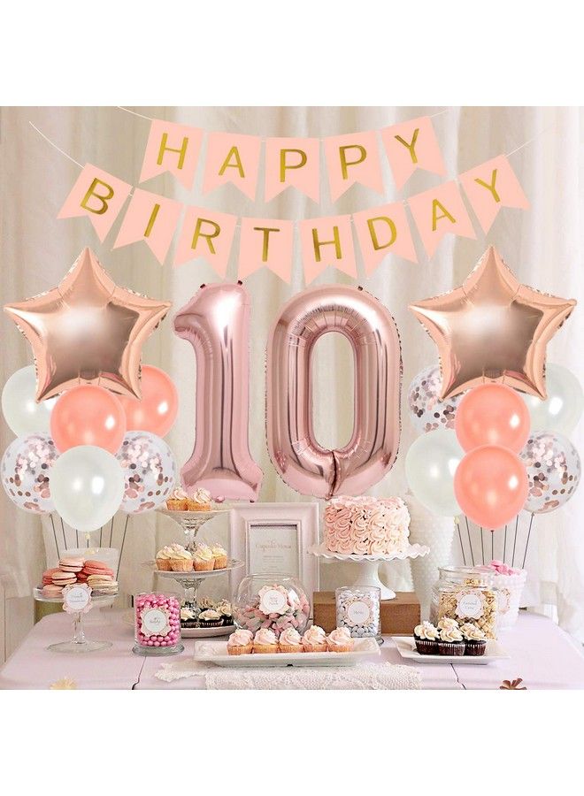 10Th Birthday Decoration Girl Rose Gold Double Digits 10 Birthday Decorations With Number 10 Balloons Hanging Swirls Cake Topper - Image 3