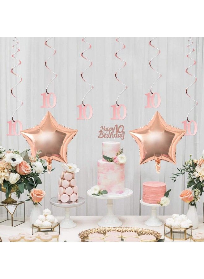 10Th Birthday Decoration Girl Rose Gold Double Digits 10 Birthday Decorations With Number 10 Balloons Hanging Swirls Cake Topper - Image 5
