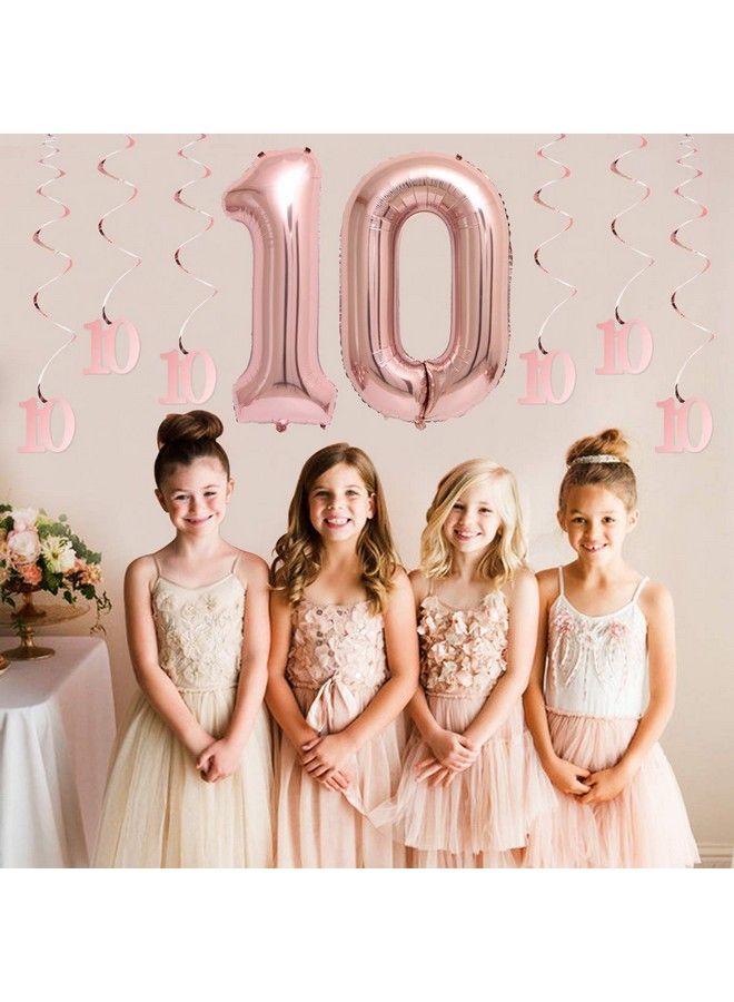 10Th Birthday Decoration Girl Rose Gold Double Digits 10 Birthday Decorations With Number 10 Balloons Hanging Swirls Cake Topper - Image 4