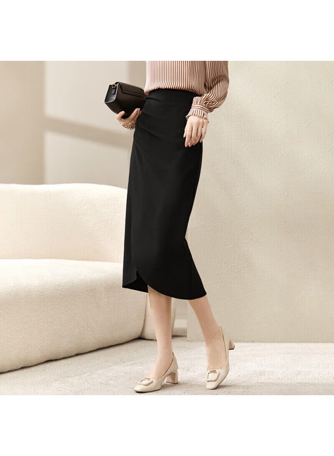 Sentubila Shangduobila Elegant Design Skirt, Women's Autumn Split Bodycon Skirt, Slimming Mid-length Skirt, Black, M - Image 2