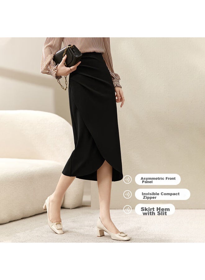 Sentubila Shangduobila Elegant Design Skirt, Women's Autumn Split Bodycon Skirt, Slimming Mid-length Skirt, Black, M - Image 1