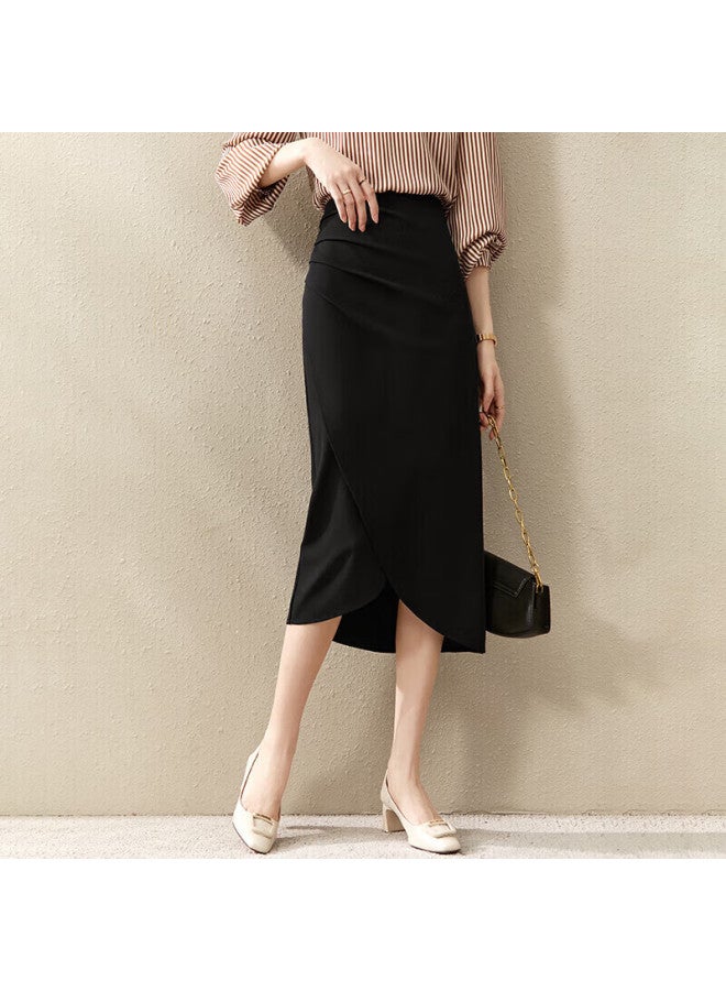 Sentubila Shangduobila Elegant Design Skirt, Women's Autumn Split Bodycon Skirt, Slimming Mid-length Skirt, Black, M - Image 3
