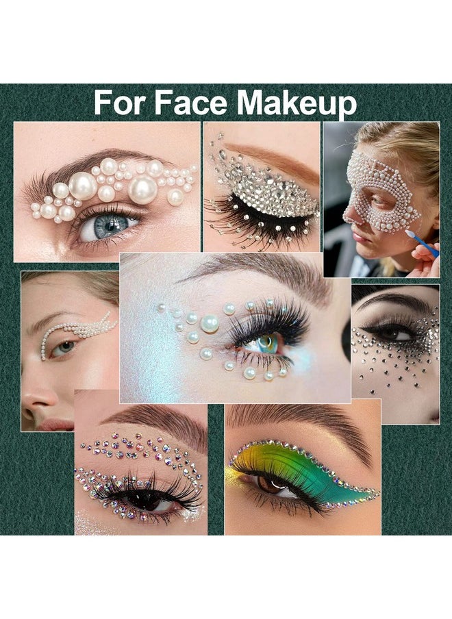 BELLEBOOST Flat Back Rhinestones&Pearls Kits Round Glass Crystal Ab&Transparent White Gems+White&Beige Pearls With Quick Dry Makeup Glue+Picker Pencil+Tweezer For Nail Art And Face Eye Body Makeup  - Image 5