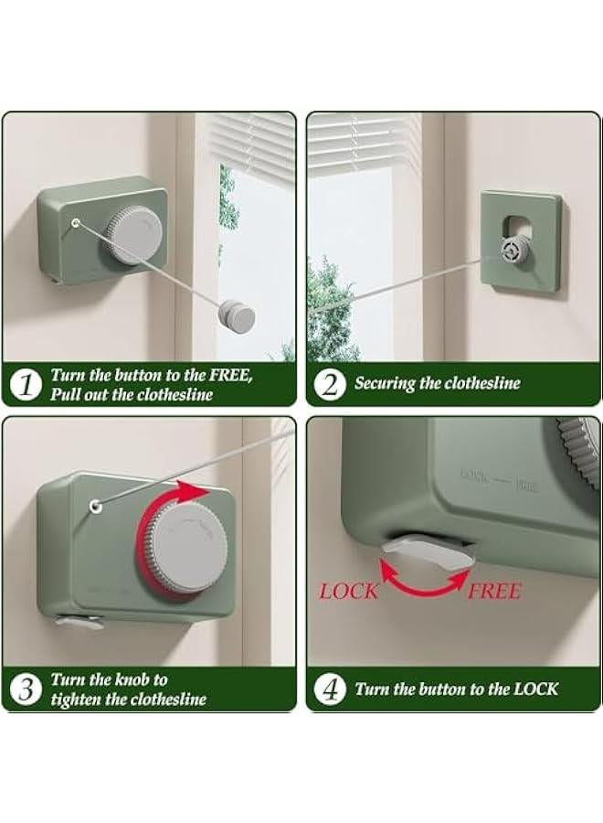 MIXDE Retractable Clothesline Indoor, Clothes Line Retracting Outdoors, Wall Mounted Clothes Line Outdoors Set,13.8 Ft Heavy-Duty Retractable Laundry Line (Green) - Image 3