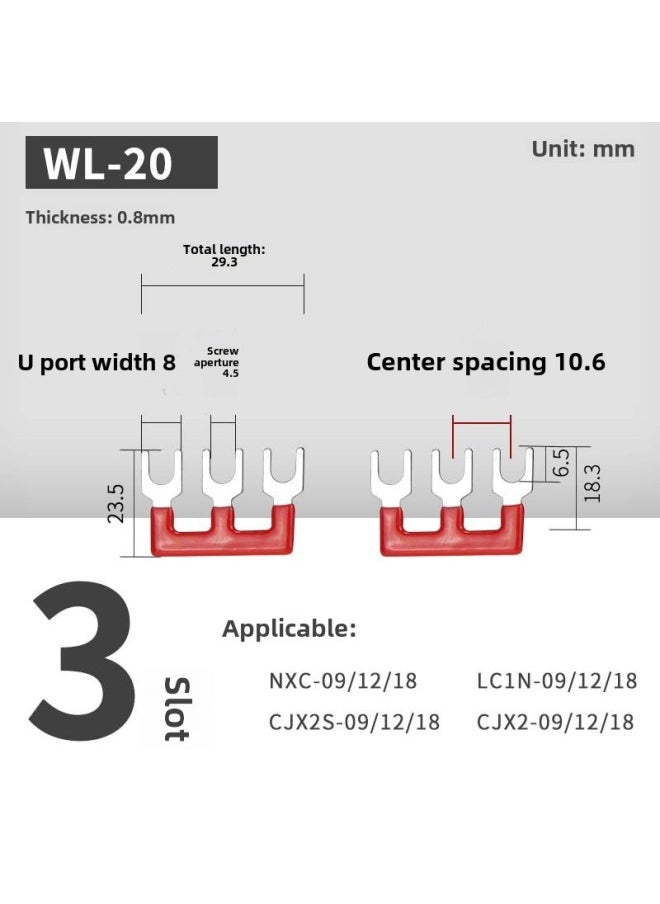 Generic - AC Contactor Connecting Piece L1L2L3 Three-phase Power Supply Main Power Short Circuit Bar Star Triangle Contactor Short Circuit Piece-Colour:Green-wl20-3 Bits (applicable To 09/12/18 Contactor) - Image 1