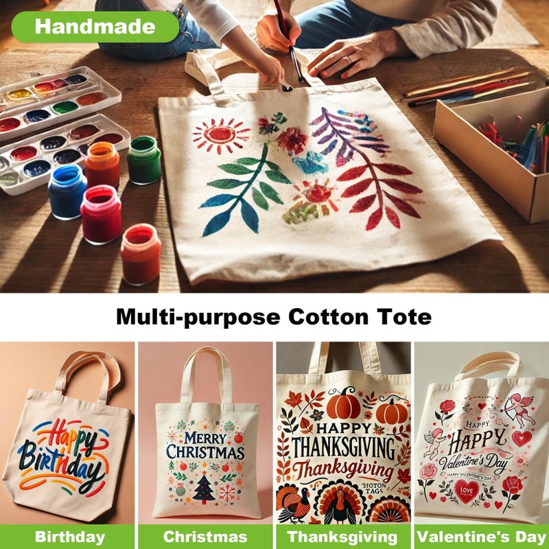 RAINFLOW Canvas Tote Bag - 4 PCS Cotton Canvas Reusable Grocery Shopping Blank Tote Bag with Handles for Crafts DIY, Gift, Advertising Promotion Activity - Image 5