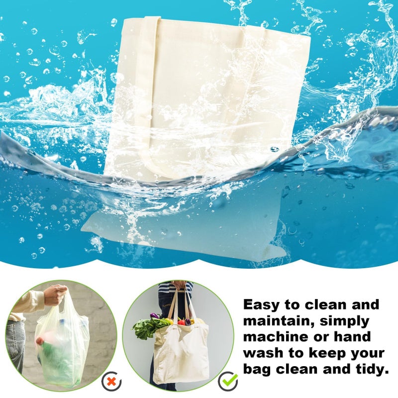 RAINFLOW Canvas Tote Bag - 4 PCS Cotton Canvas Reusable Grocery Shopping Blank Tote Bag with Handles for Crafts DIY, Gift, Advertising Promotion Activity - Image 4