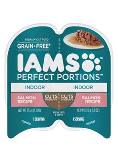 Iams Perfect Portions Indoor Adult Grain Free* Wet Cat Food Cuts In Gravy, Salmon Recipe, (24) 2.6 Oz. Easy Peel TwinPack Trays  - Image 1