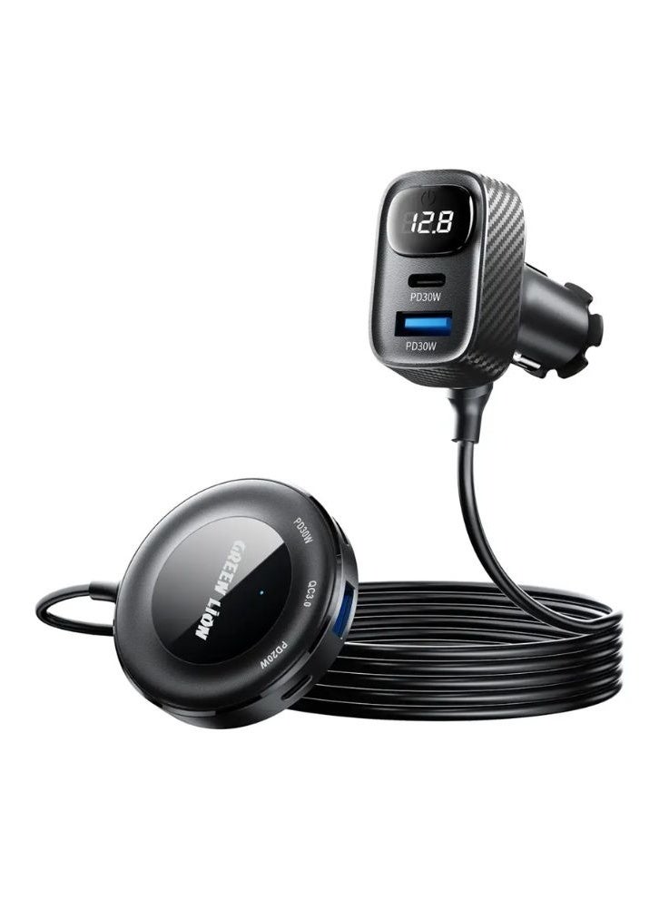 جرين ليون شاحن سيارة فائق السرعة 5 في 1 بقوة 80 واط - منفذ USB-C من النوع C يدعم الشحن السريع PD بقوة 30 واط والشحن السريع QC 3.0 مع 3 منافذ USB-C ومنفذين USB-A، وشاشة LED، ومجموعة محول سيارة عالمية - Image 1