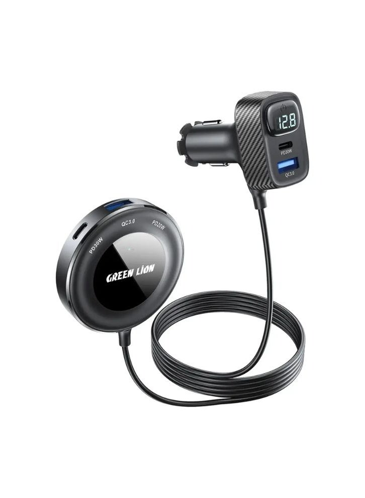 جرين ليون شاحن سيارة فائق السرعة 5 في 1 بقوة 80 واط - منفذ USB-C من النوع C يدعم الشحن السريع PD بقوة 30 واط والشحن السريع QC 3.0 مع 3 منافذ USB-C ومنفذين USB-A، وشاشة LED، ومجموعة محول سيارة عالمية - Image 2