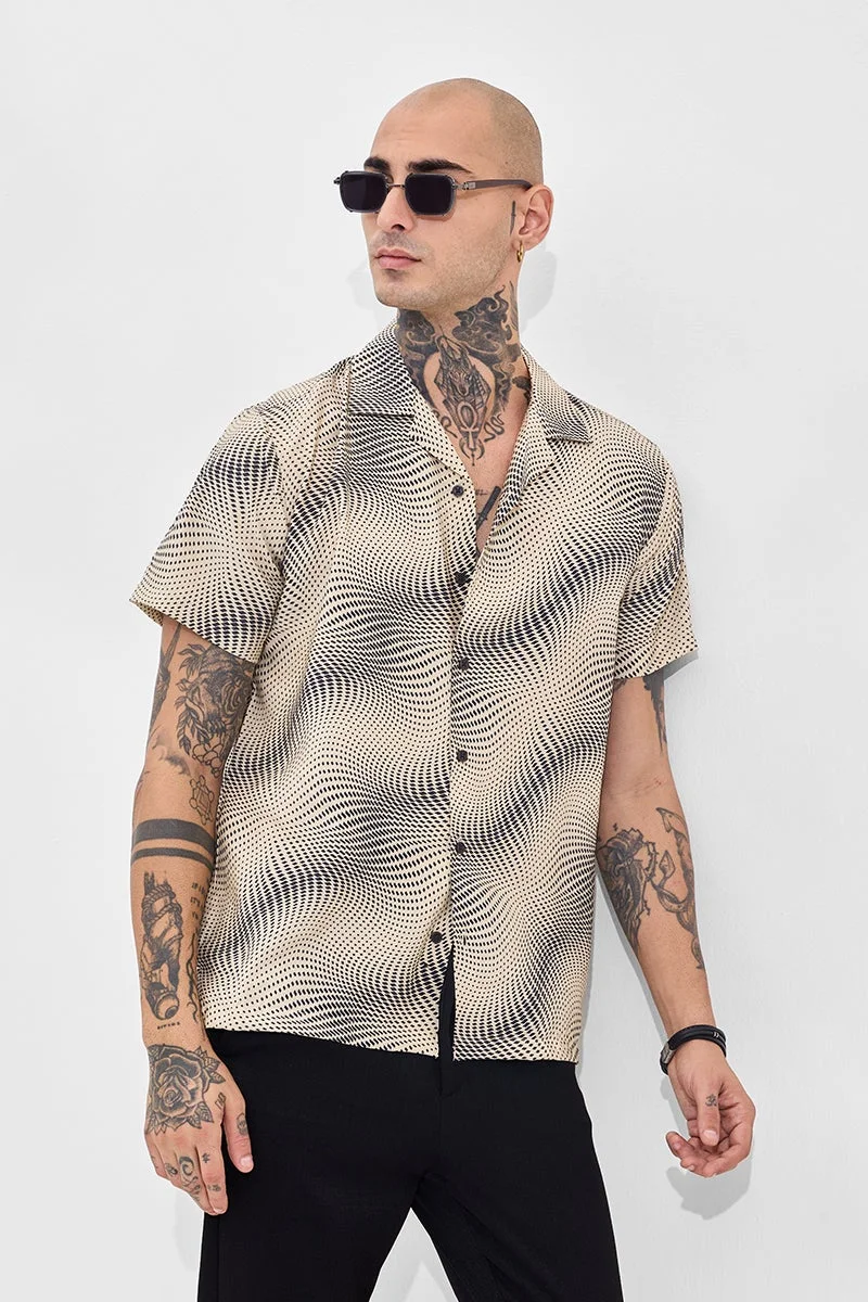 SNITCH Beige Printed Half Sleeve Boxy Shirt