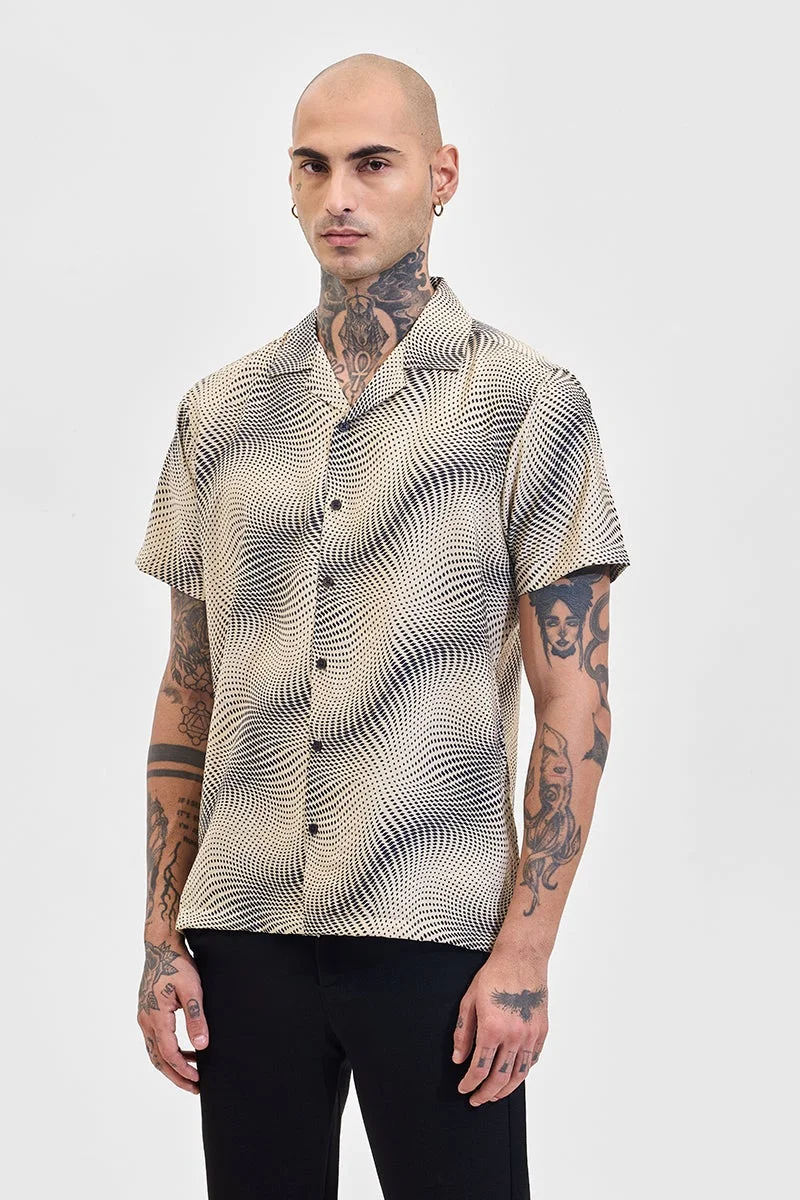 سنيتش Beige Printed Half Sleeve Boxy Shirt