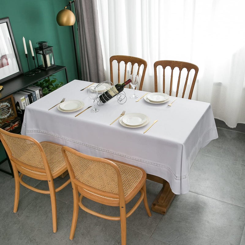 EHouseHome Heavy Duty Fabric Tablecloth with White Lace-Waterproof/Wrinkle Free/Stain Resistant/Oil Proof-for Dining,Indoor&Outdoor,Wedding,Holiday,White,Rectangle 60x84Inch - Image 2