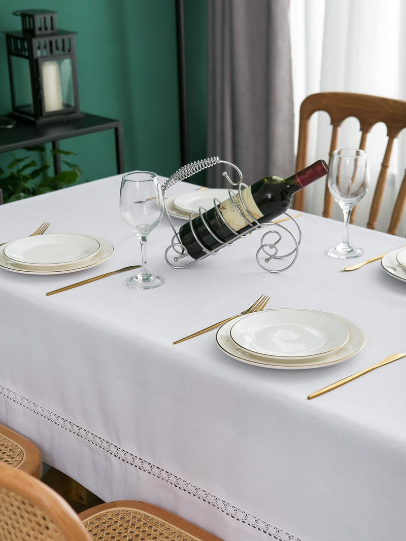 EHouseHome Heavy Duty Fabric Tablecloth with White Lace-Waterproof/Wrinkle Free/Stain Resistant/Oil Proof-for Dining,Indoor&Outdoor,Wedding,Holiday,White,Rectangle 60x84Inch - Image 5
