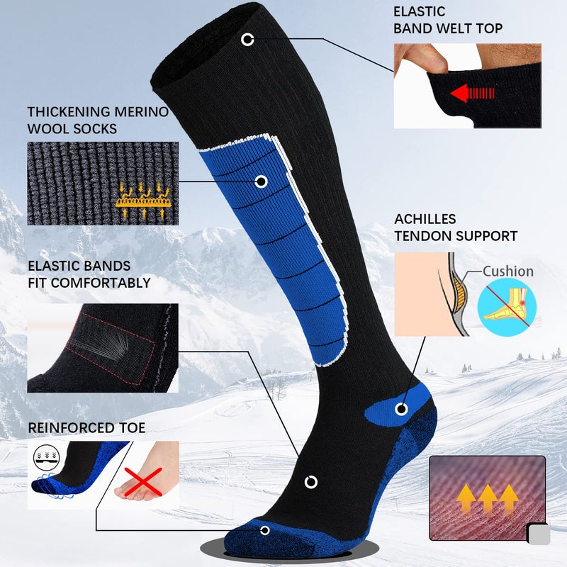 Hylaea Merino Wool Cold Weather Socks for Ski, Snowboarding, Snow, Winter, Knee-high Warm Socks, Thermal, Cushioned, Moisture Wick, Hunting, Cycling Red Blue Green X-Large - Image 3