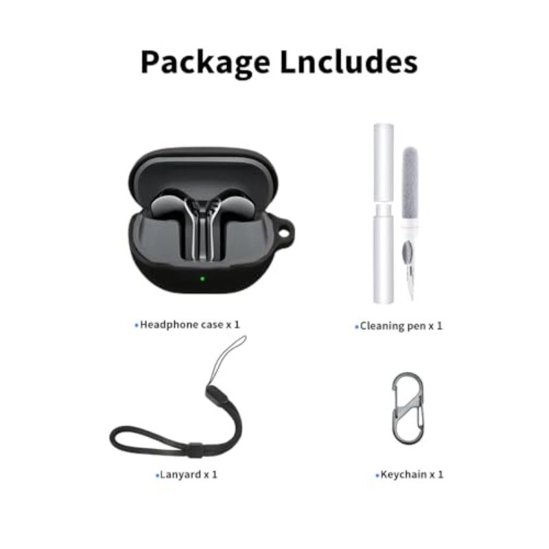 Silicone Case for SoundPs Air6 HS Earbuds with Lanyard, Keychain & Cleaner Kit, Black - Image 4