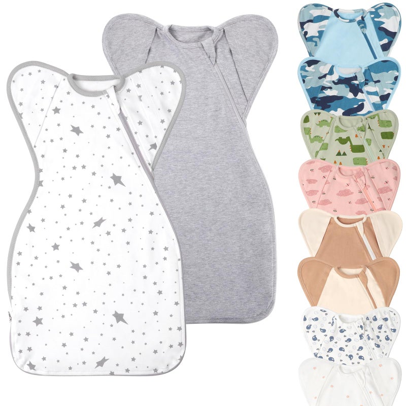 Knirose Swaddle Blanket Sleep Sack with Arms Up Design 2 Packs Hands Up Sleeping Sack 3Way Transitions to ArmsFree Wearable Sleeping Bag for Newborn Baby Boys Girls Snug Fit Calms Startle Reflex