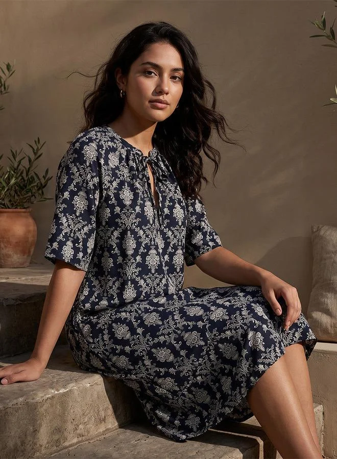 Splash FAV Set of 2 - Intimates Knee Length Night Dress Short Sleeves Tie-Ups Viscose