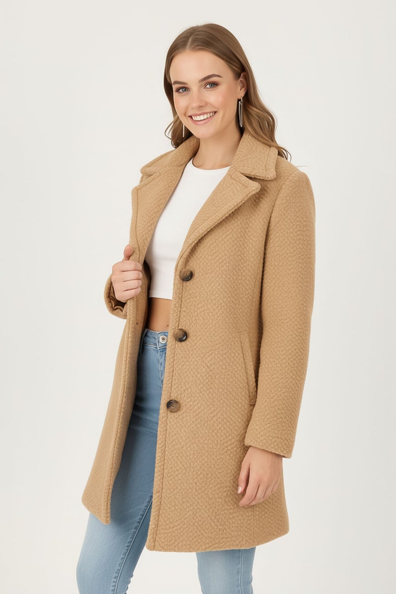 ANNE KLEIN جاكيت نسائي ناعم الملمس، بيج - Image 1