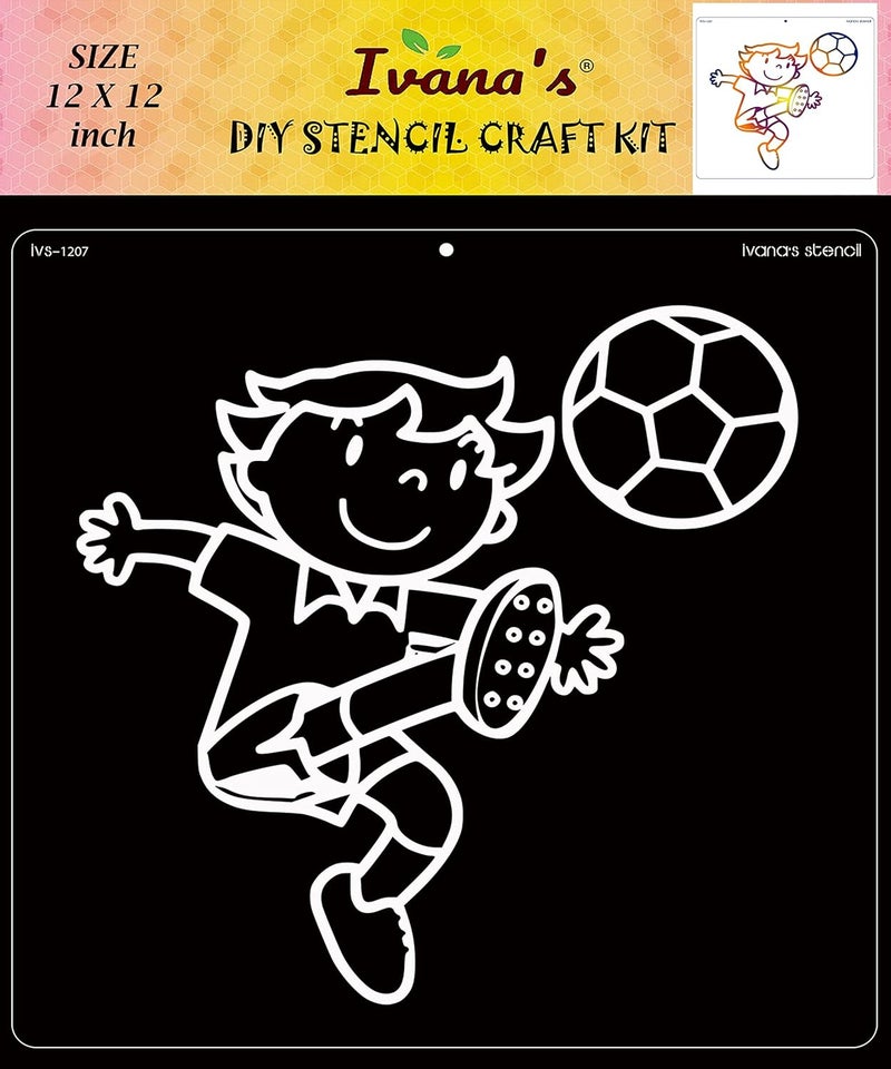 ivana's Ivana's Sports Stencil for Art & Craft, Reusable DIY Decorative Stencil for Painting on Canvas, Fabric, Cloth, Paper, Glass, Furniture and Wall, Size - 12 x 12 inch, IVS-1207  - Image 1