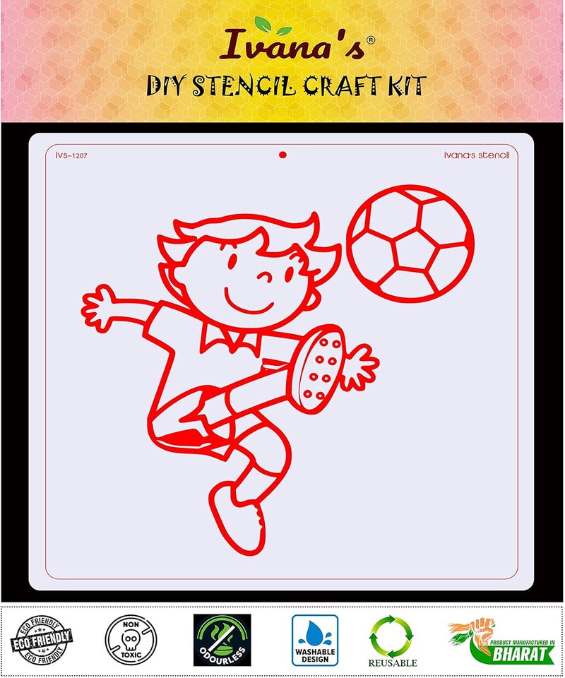 ivana's Ivana's Sports Stencil for Art & Craft, Reusable DIY Decorative Stencil for Painting on Canvas, Fabric, Cloth, Paper, Glass, Furniture and Wall, Size - 12 x 12 inch, IVS-1207  - Image 2