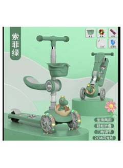 Generic 3-in-1 Kids Folding Scooter Height Adjustable 3 Wheel Push Scooter with Seat Flash Wheel Boys and Girls 