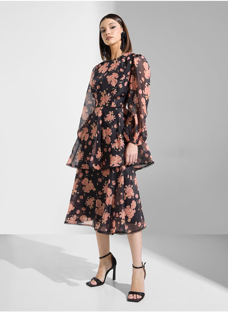True Decadence Floral Print Balloon Sleeve Dress  - Image 1