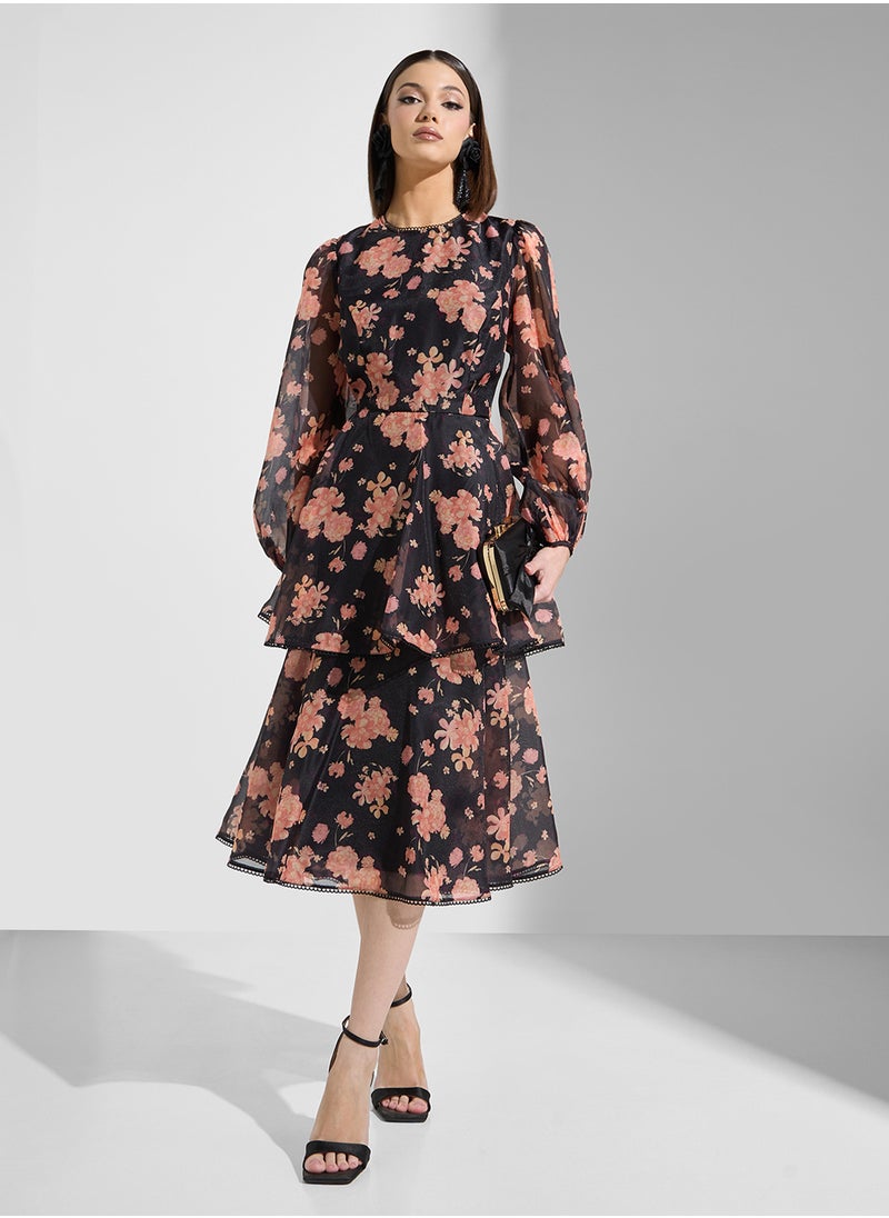 True Decadence Floral Print Balloon Sleeve Dress  - Image 4