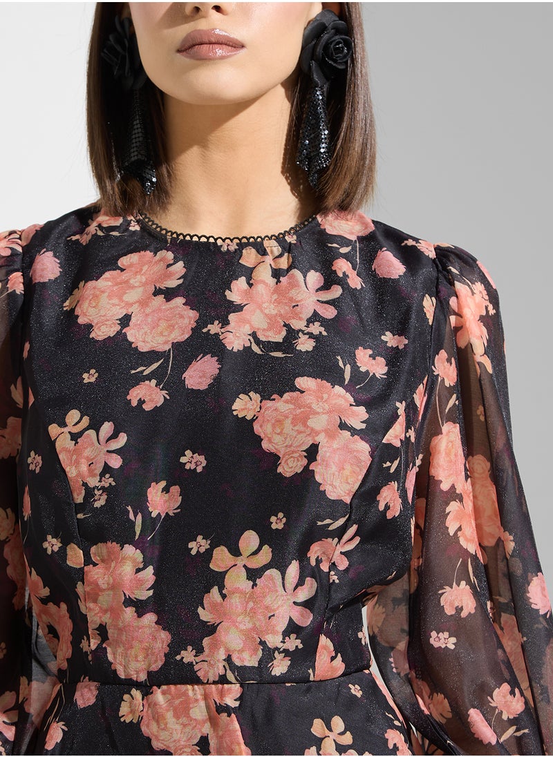 True Decadence Floral Print Balloon Sleeve Dress  - Image 3