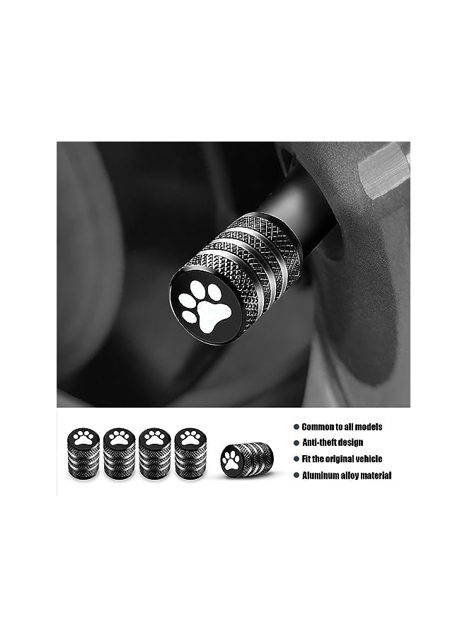S-TOP 5 PCS Tire Valve Stem Cap Cover, Metal with Liner Resistant Leak-Proof Tire Air Cap, Dog Paw Car Tire Caps (Black) - Image 1
