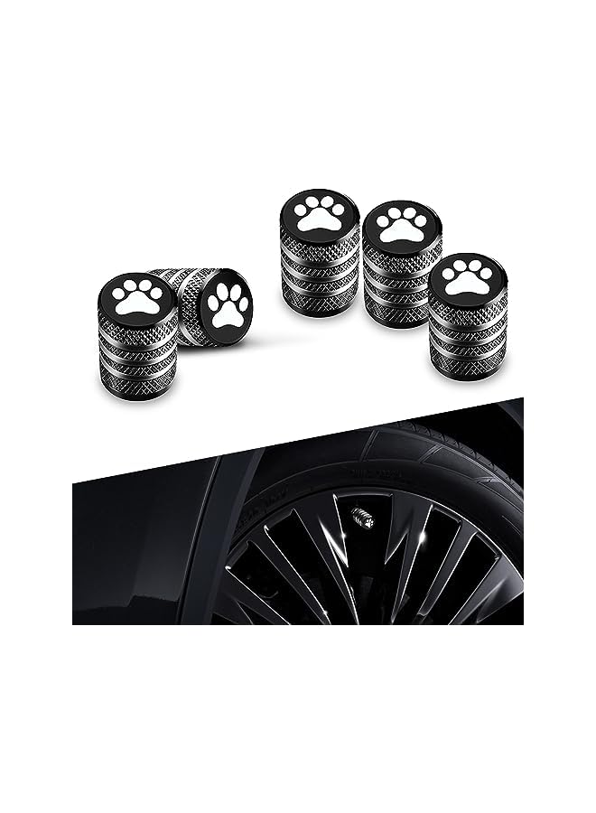 S-TOP 5 PCS Tire Valve Stem Cap Cover, Metal with Liner Resistant Leak-Proof Tire Air Cap, Dog Paw Car Tire Caps (Black) - Image 2