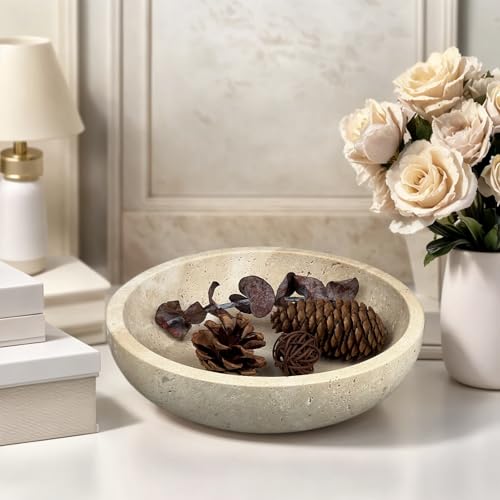 BIGPIPI Travertine Decorative Bowls for Home Decor Marble Fruit Bowl for Kitchen Counter Keys Bowl for Entryway Table Large Candy Serving Bowl for Table Centerpiece Office Modern Home Decor Beige - Image 3