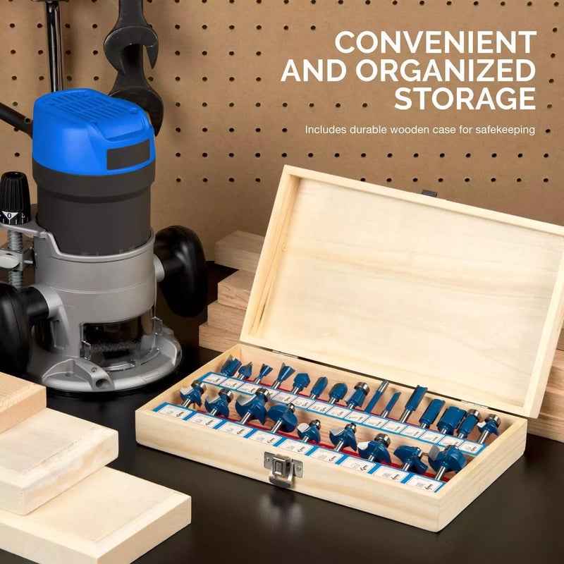 Hiltex 10108 Tungsten Carbide Router Bit Set, Woodworking Tools and Accessories, 1/4-Inch Shank, 24-Piece Set - Image 5