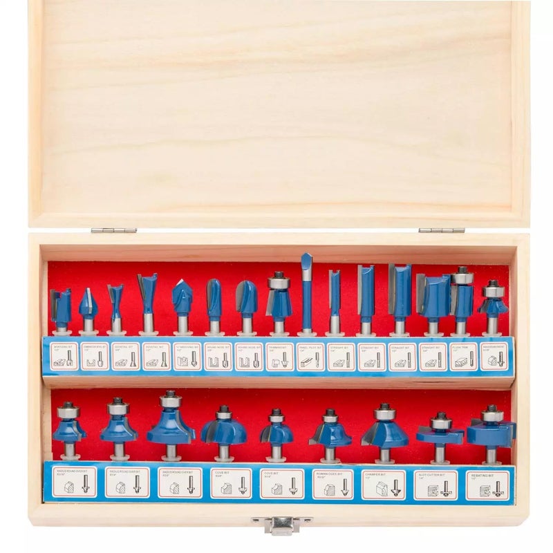 Hiltex 10108 Tungsten Carbide Router Bit Set, Woodworking Tools and Accessories, 1/4-Inch Shank, 24-Piece Set - Image 1